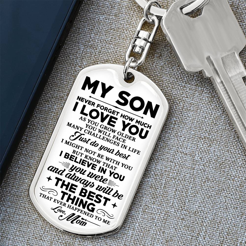 To  My Son, Never Forget Love Mom Dogtag Keychain