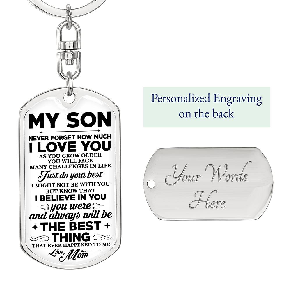 To  My Son, Never Forget Love Mom Dogtag Keychain