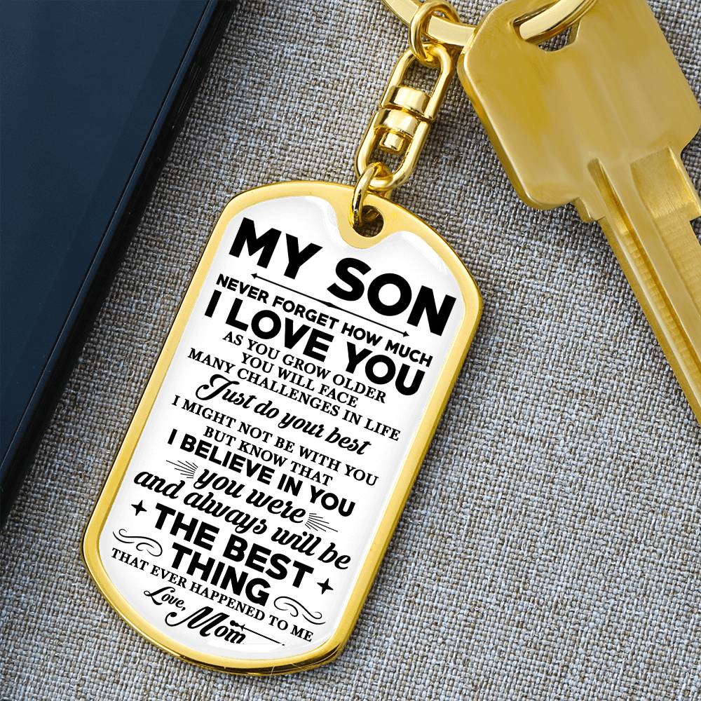 To  My Son, Never Forget Love Mom Dogtag Keychain