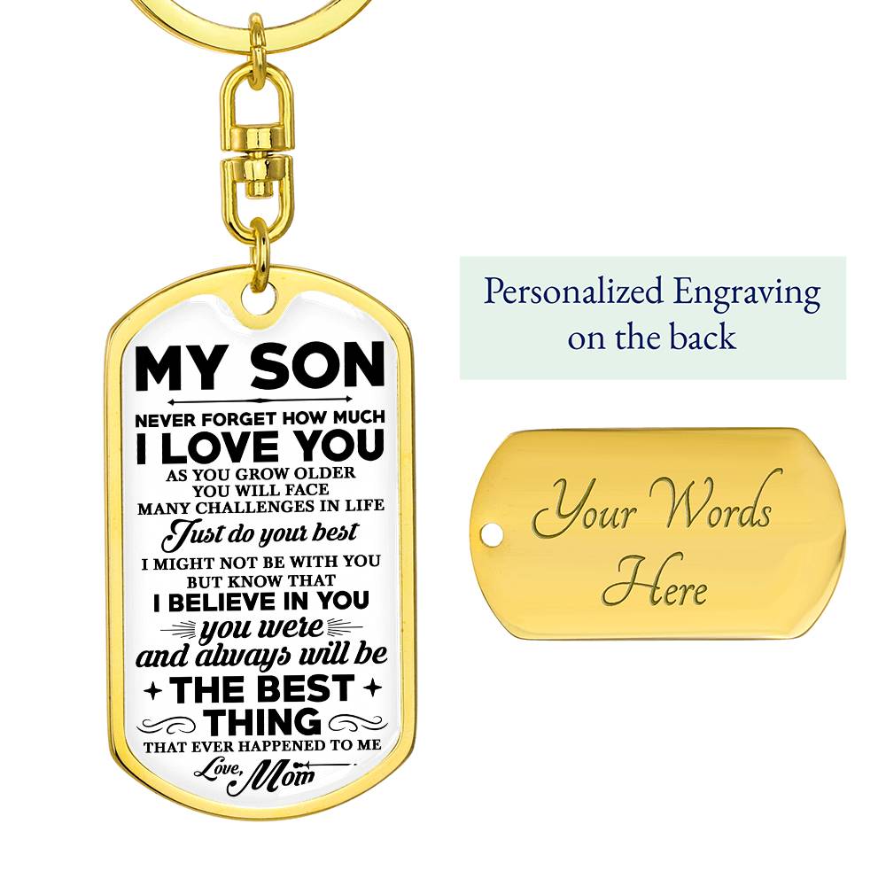 To  My Son, Never Forget Love Mom Dogtag Keychain