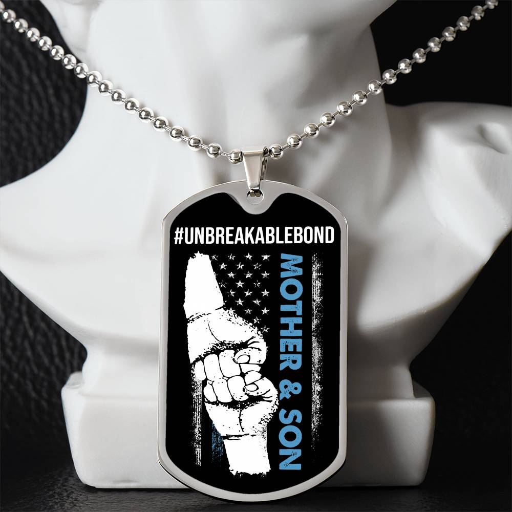 Unbreakable Bond Fist Bump Mother & Son Dog Tag Necklace, Son Dog Tag from Mom, Gift for Son, Mom to Son Dog Tag, Inspirational Son Gift