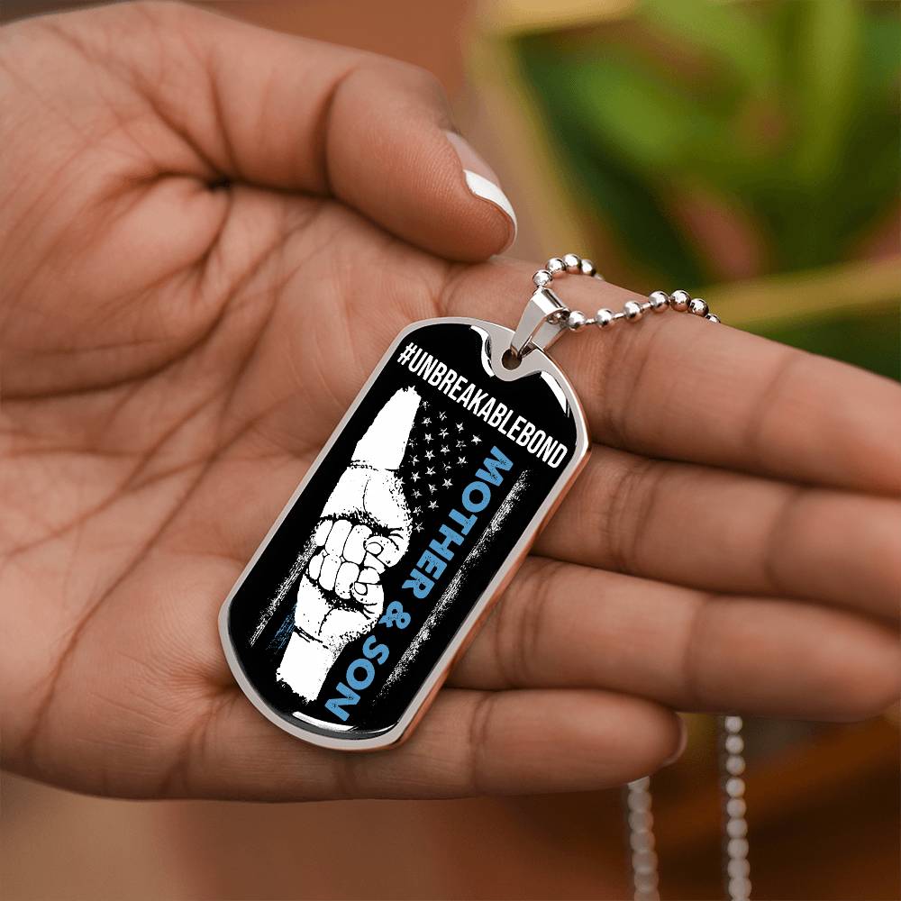 Unbreakable Bond Fist Bump Mother & Son Dog Tag Necklace, Son Dog Tag from Mom, Gift for Son, Mom to Son Dog Tag, Inspirational Son Gift