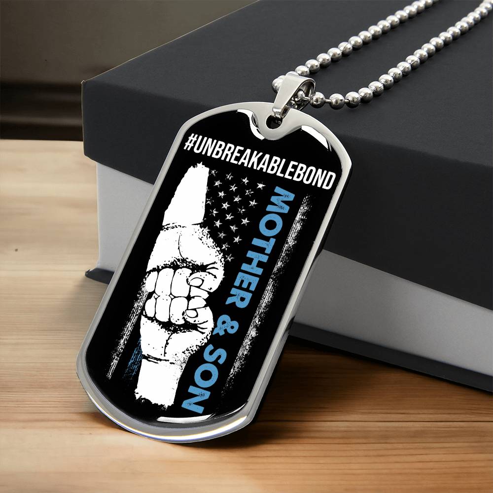 Unbreakable Bond Fist Bump Mother & Son Dog Tag Necklace, Son Dog Tag from Mom, Gift for Son, Mom to Son Dog Tag, Inspirational Son Gift