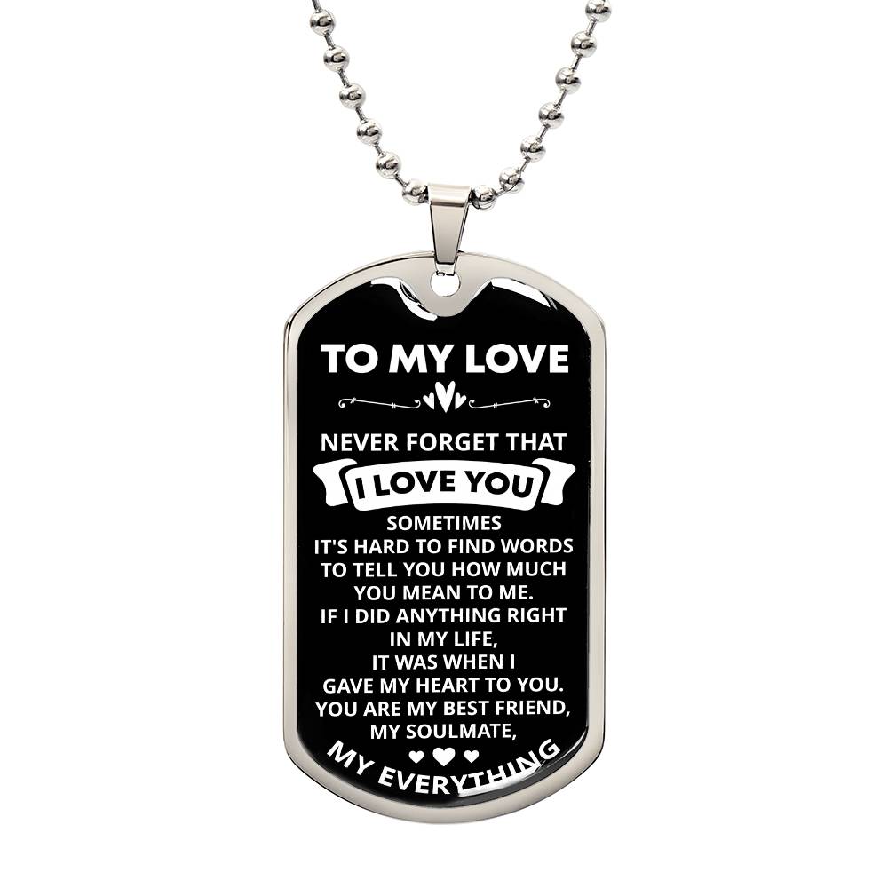 To My Love, Soulmate Dog Tag Necklace for Him or Her