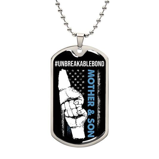 Unbreakable Bond Fist Bump Mother & Son Dog Tag Necklace, Son Dog Tag from Mom, Gift for Son, Mom to Son Dog Tag, Inspirational Son Gift