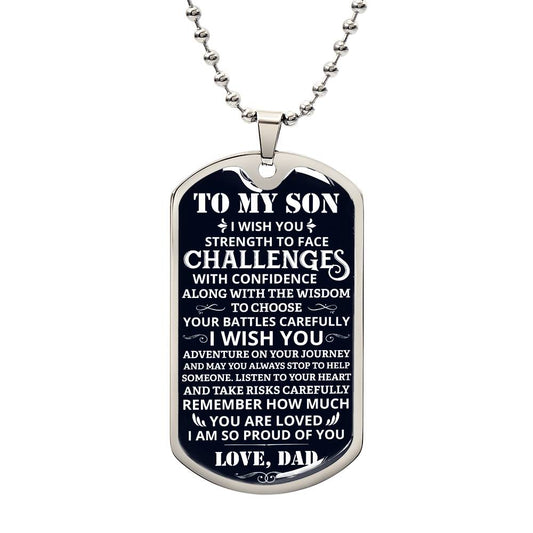 Challenges Son Dog Tag Necklace Luxury Box Gift, Gift for Son, Support Gift Son, To Son from Dad, Dog Tag, Son Keepsake Gift, Dog Tag for Him