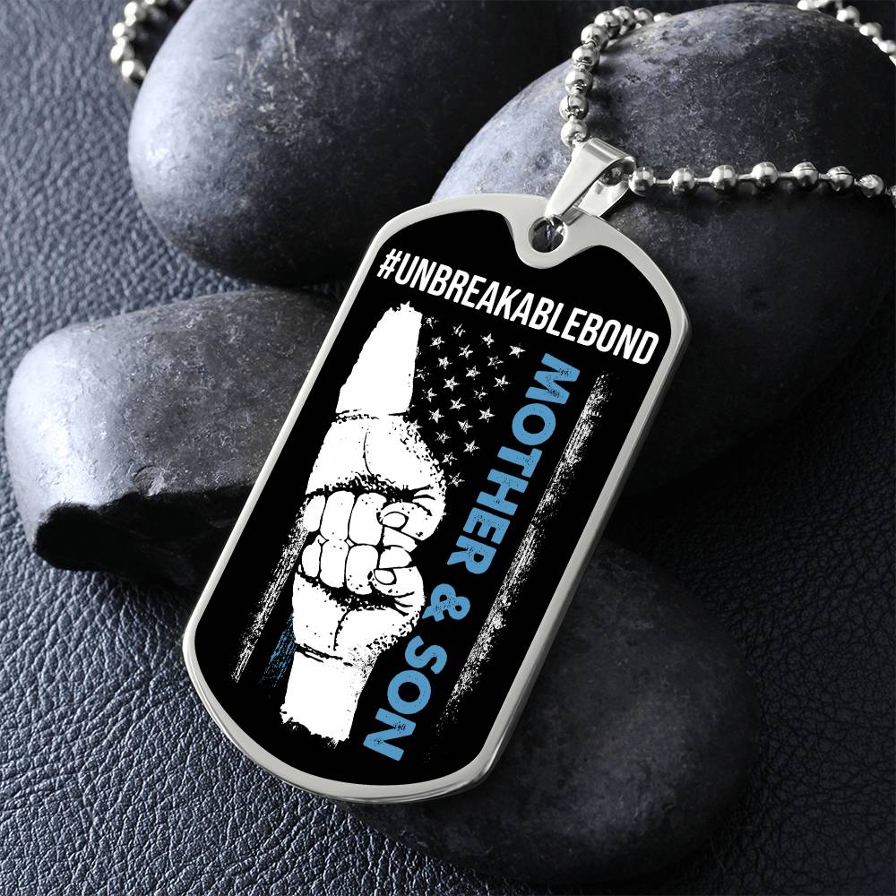 Unbreakable Bond Fist Bump Mother & Son Dog Tag Necklace, Son Dog Tag from Mom, Gift for Son, Mom to Son Dog Tag, Inspirational Son Gift