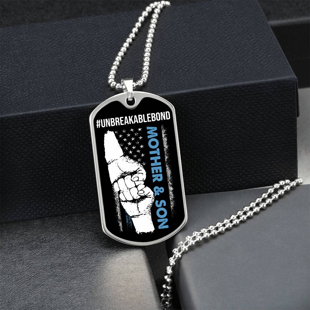 Unbreakable Bond Fist Bump Mother & Son Dog Tag Necklace, Son Dog Tag from Mom, Gift for Son, Mom to Son Dog Tag, Inspirational Son Gift