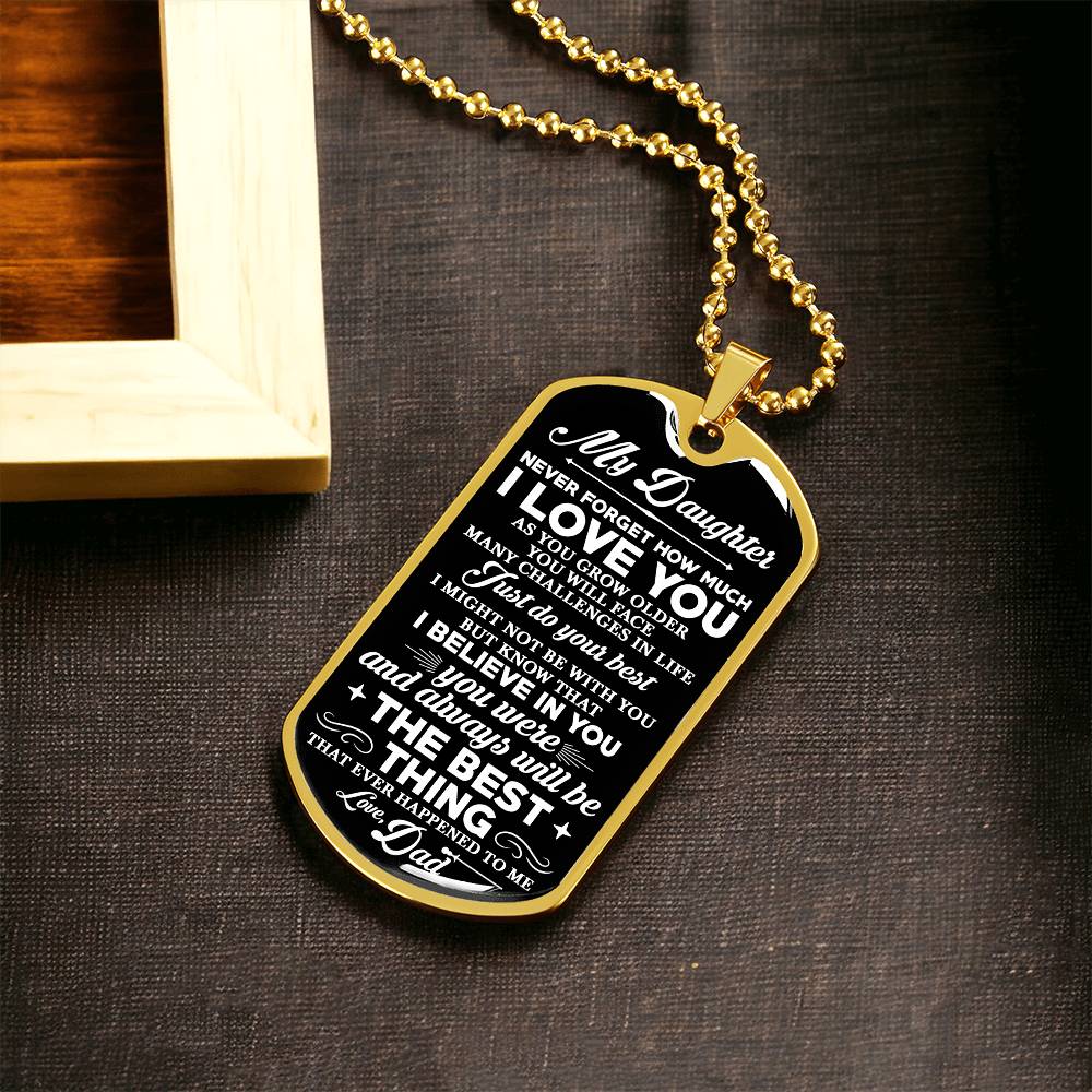 To Daughter Love Dad, Never Forget Dog Tag Necklace, Custom Engraving