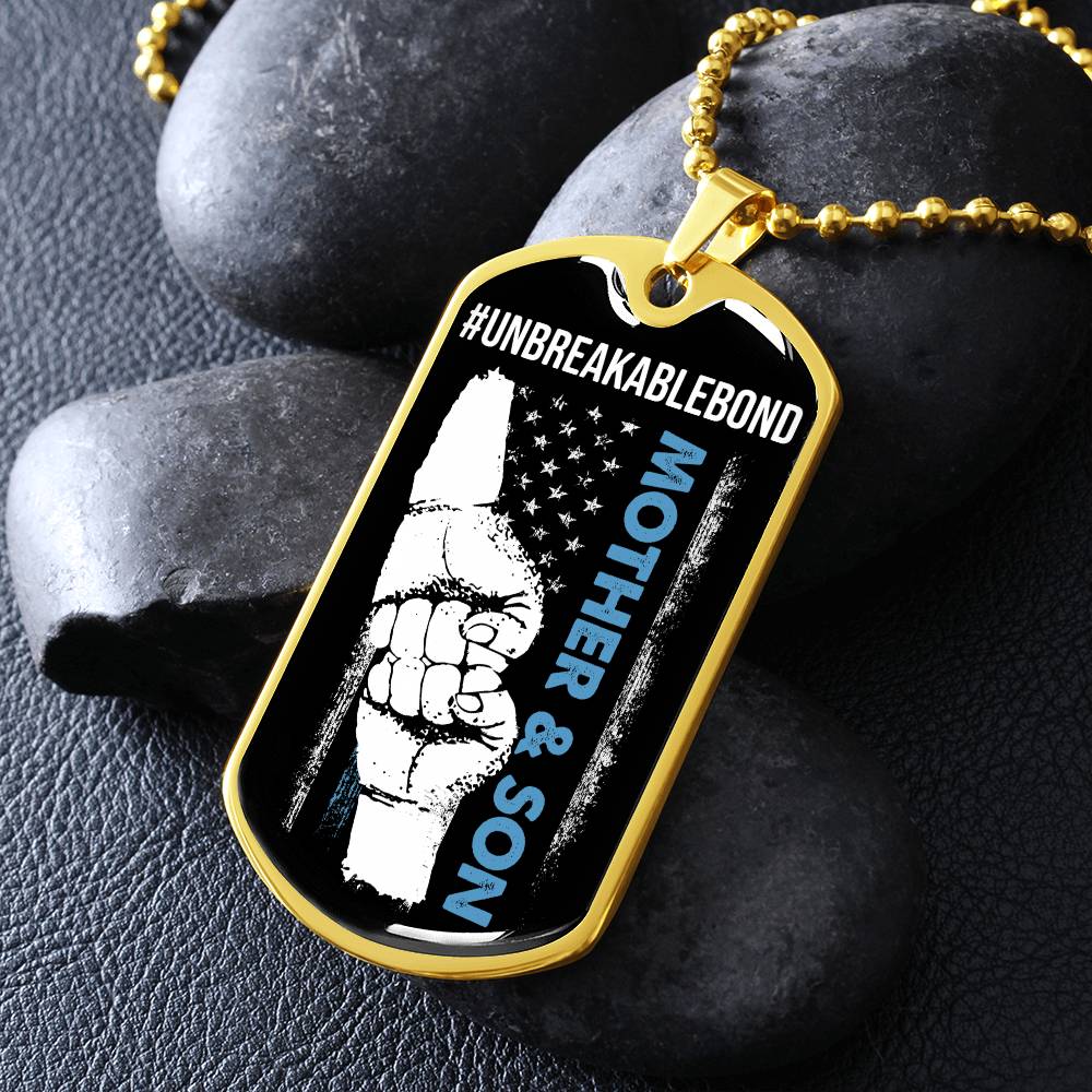 Unbreakable Bond Fist Bump Mother & Son Dog Tag Necklace, Son Dog Tag from Mom, Gift for Son, Mom to Son Dog Tag, Inspirational Son Gift