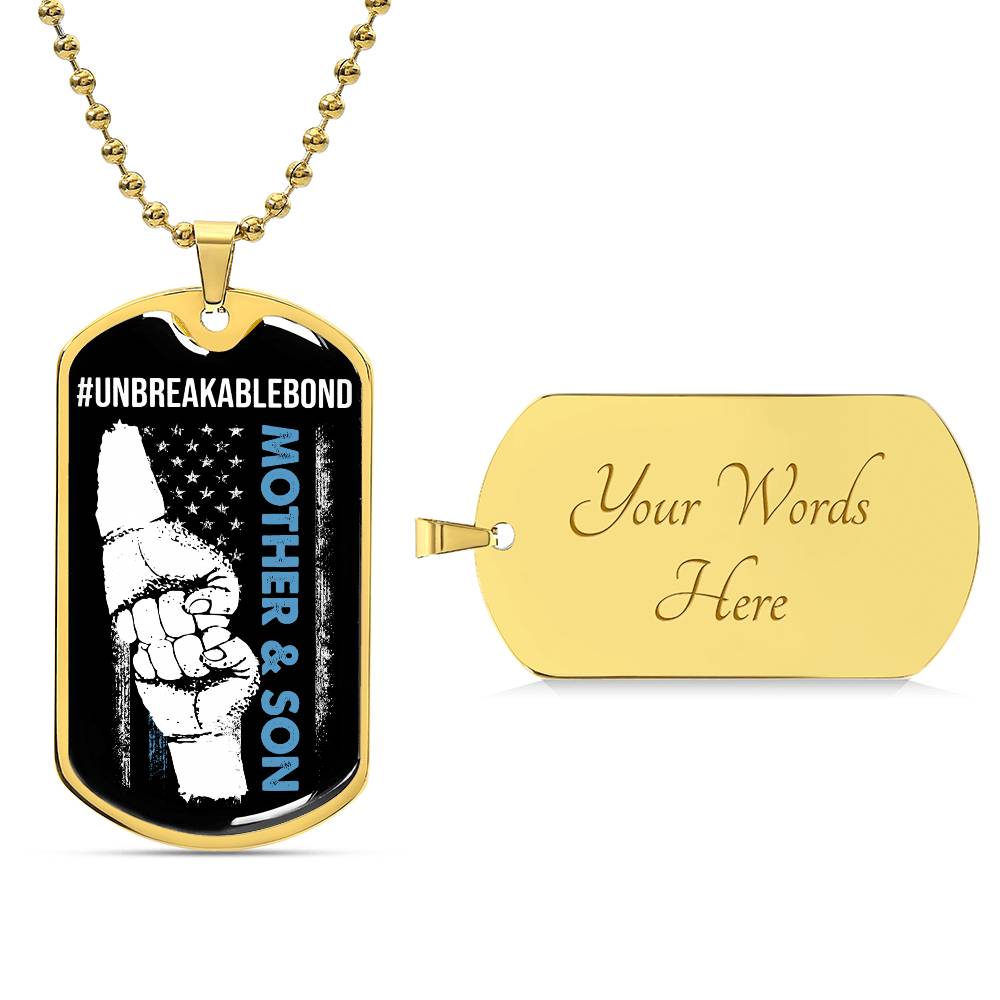 Unbreakable Bond Fist Bump Mother & Son Dog Tag Necklace, Son Dog Tag from Mom, Gift for Son, Mom to Son Dog Tag, Inspirational Son Gift