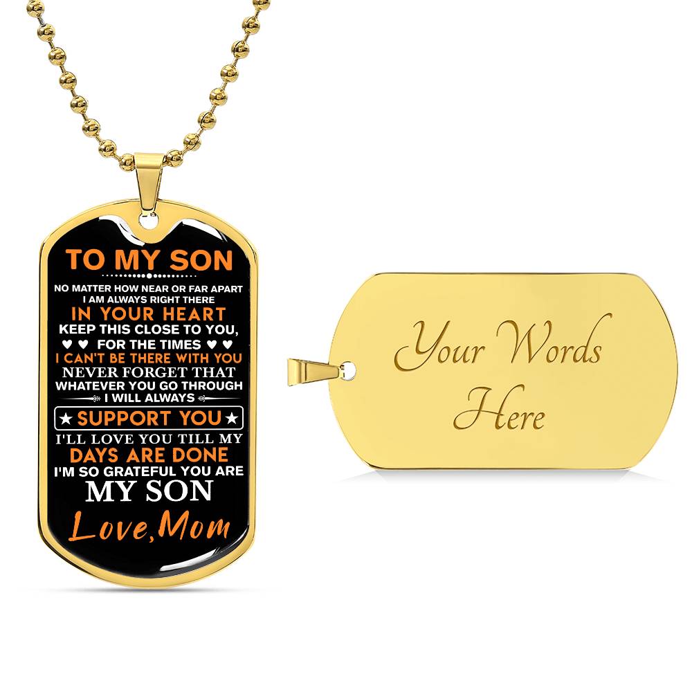 To My Son Dog Tag Necklace, Gift for Son, Dog Tag For Son, Son Gift from Mom, Military Dog Tag Necklace, Son Birthday, Mother to Son Gift