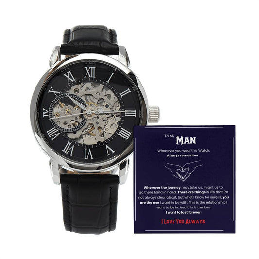 To My Man Openwork Watch With Message Luxury Box, Skeleton Watch for Men, Personalized Message Gift for Men, Gift for Him, Gift for Man