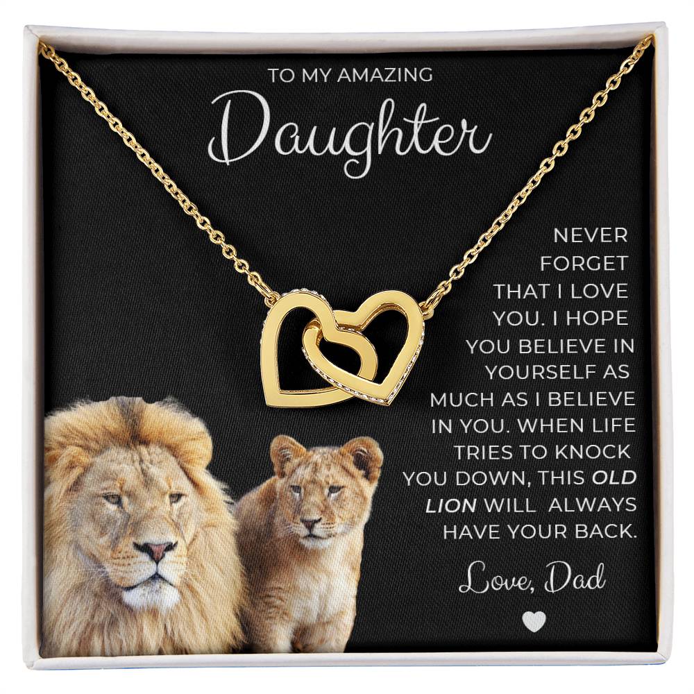 To My Amazing Daughter, This Old Lion, Love Dad Interlocking Hearts Necklace