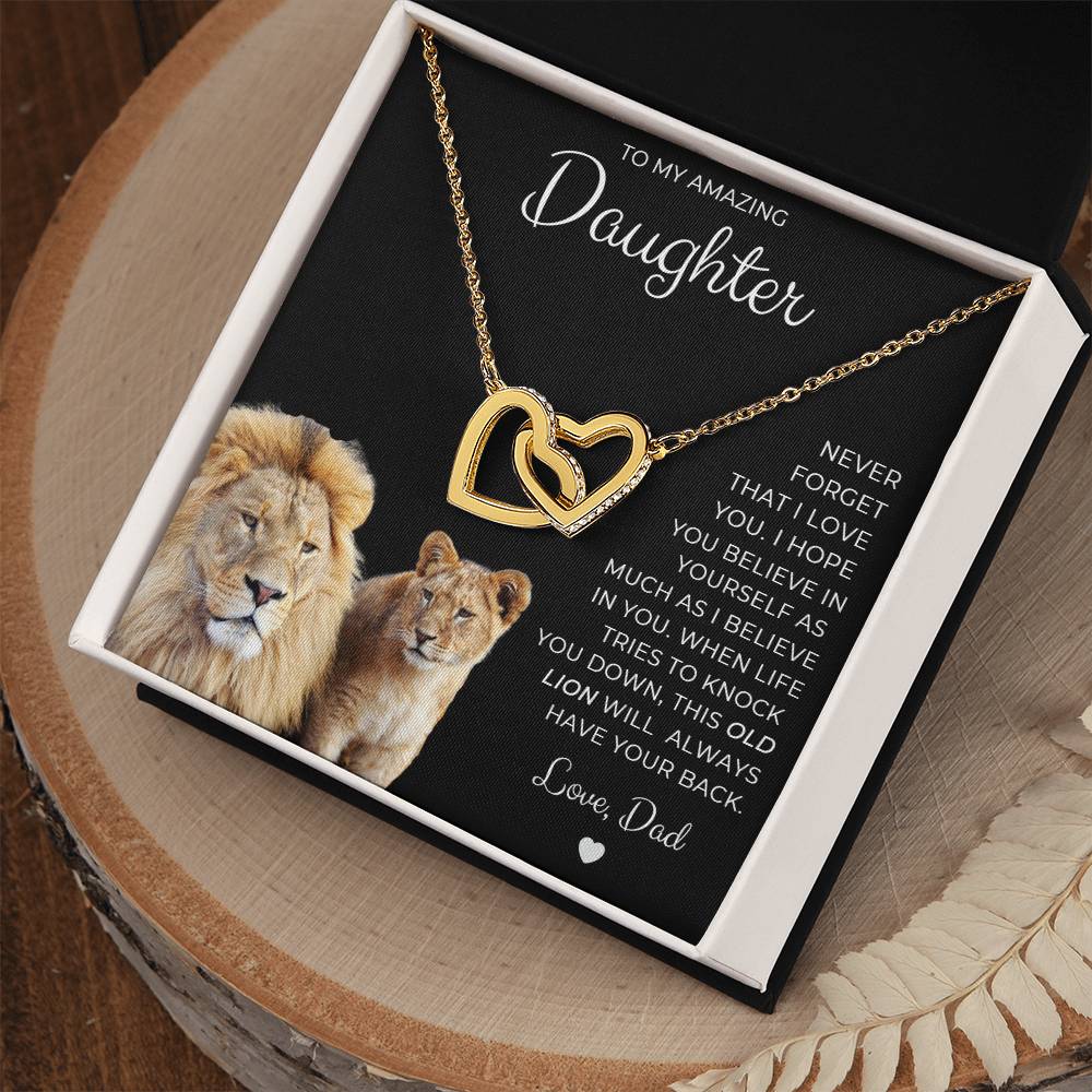 To My Amazing Daughter, This Old Lion, Love Dad Interlocking Hearts Necklace