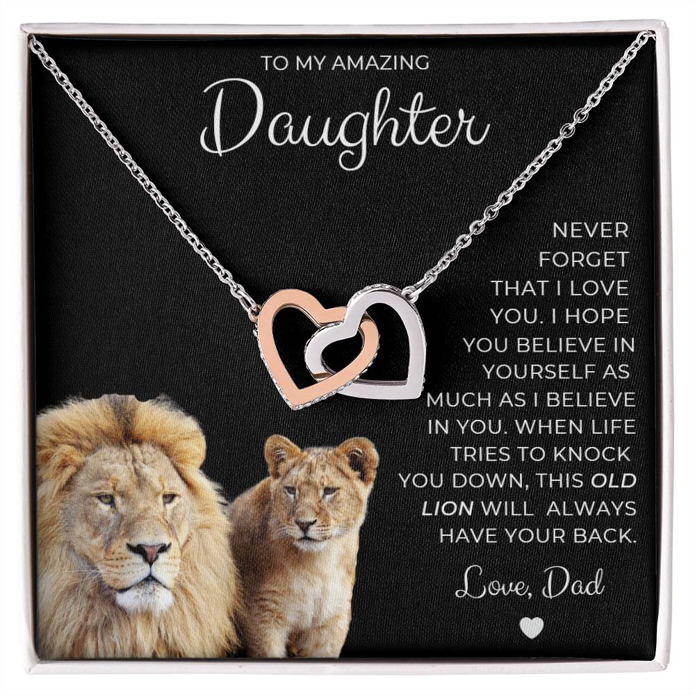 To My Amazing Daughter, This Old Lion, Love Dad Interlocking Hearts Necklace