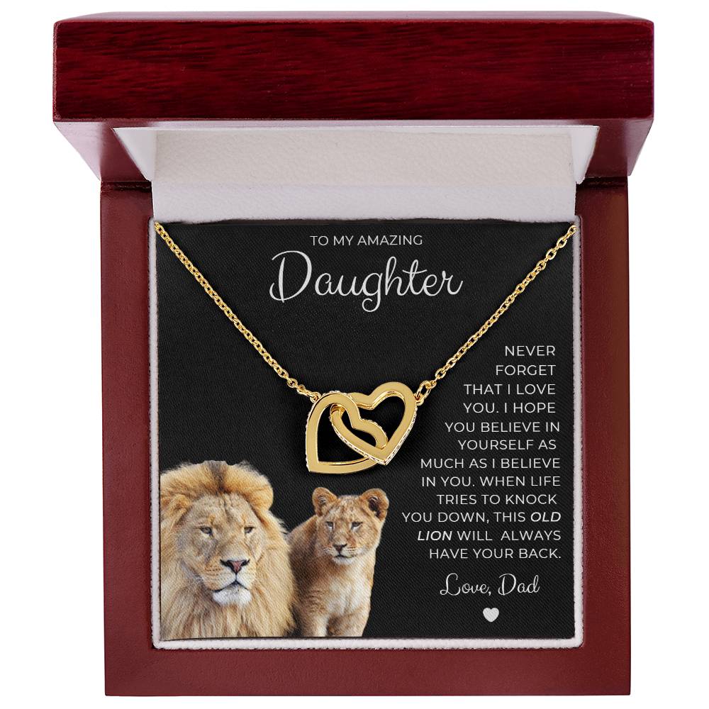 To My Amazing Daughter, This Old Lion, Love Dad Interlocking Hearts Necklace