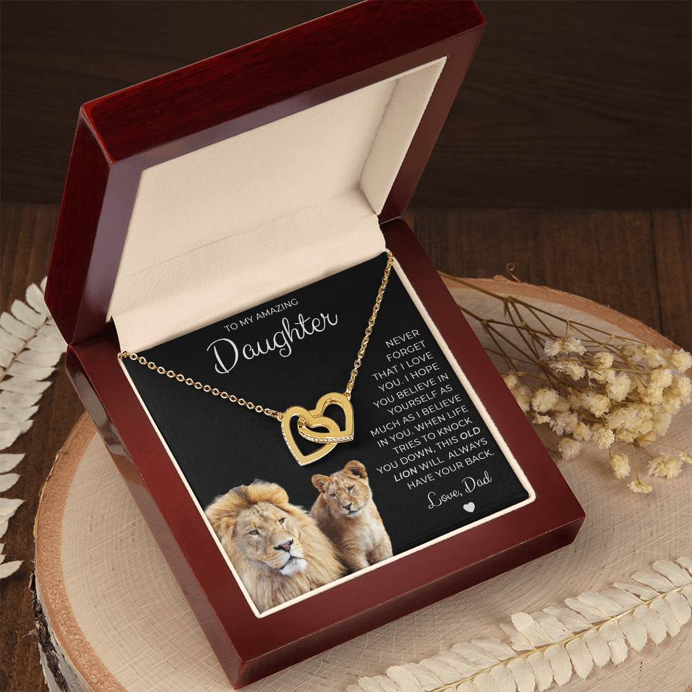 To My Amazing Daughter, This Old Lion, Love Dad Interlocking Hearts Necklace