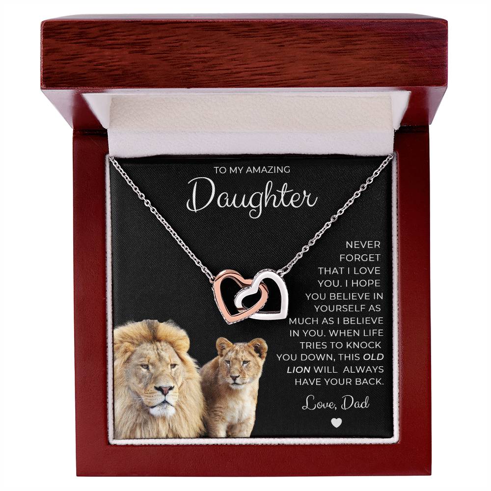 To My Amazing Daughter, This Old Lion, Love Dad Interlocking Hearts Necklace