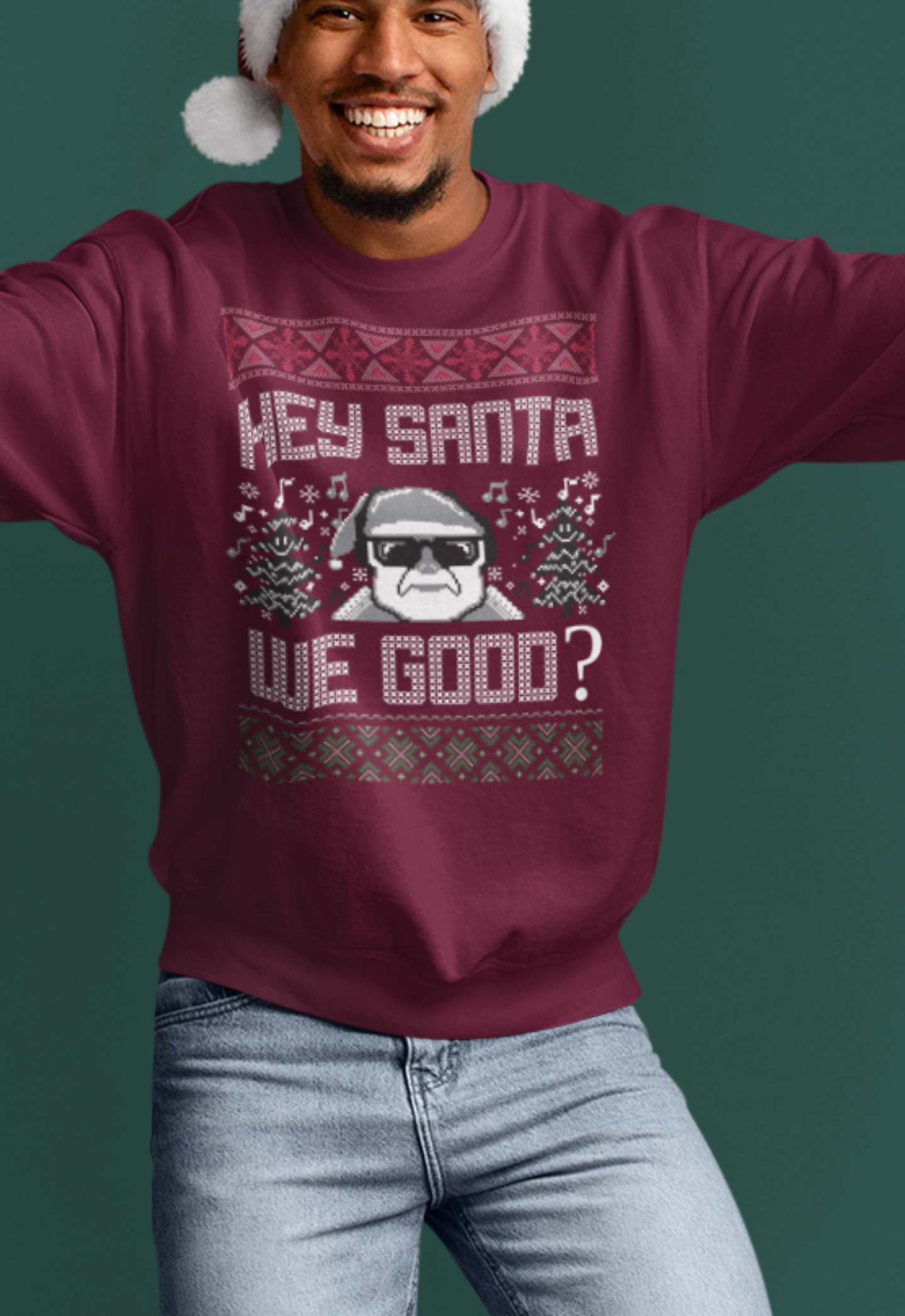 HEY SANTA, WE GOOD? l Christmas Crewneck Pullover Sweatshirt