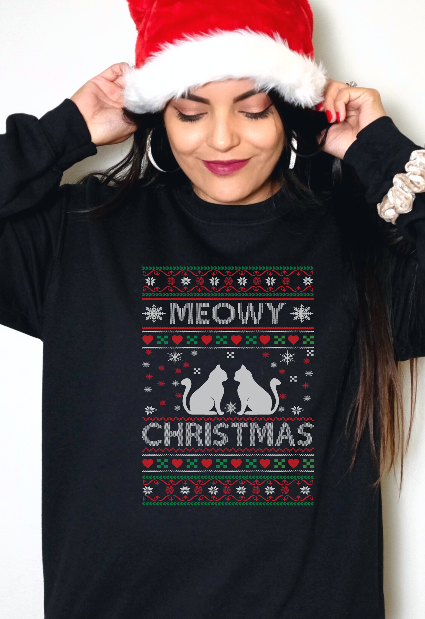 MEOWY CHRISTMAS l Cat Crewneck Pullover Sweatshirt