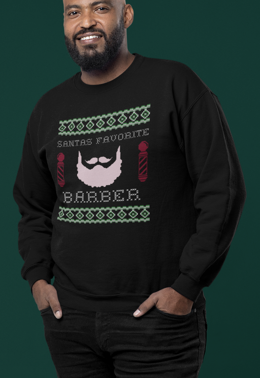 SANTAS FAVORITE BARBER l Christmas Crewneck Pullover Sweatshirt