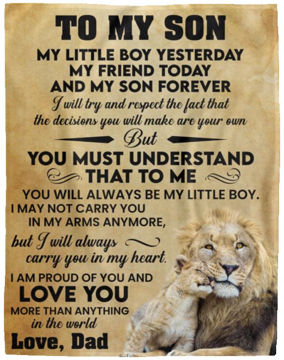 To My Son l My Little Boy Yesterday, Gold l Love Dad Blanket