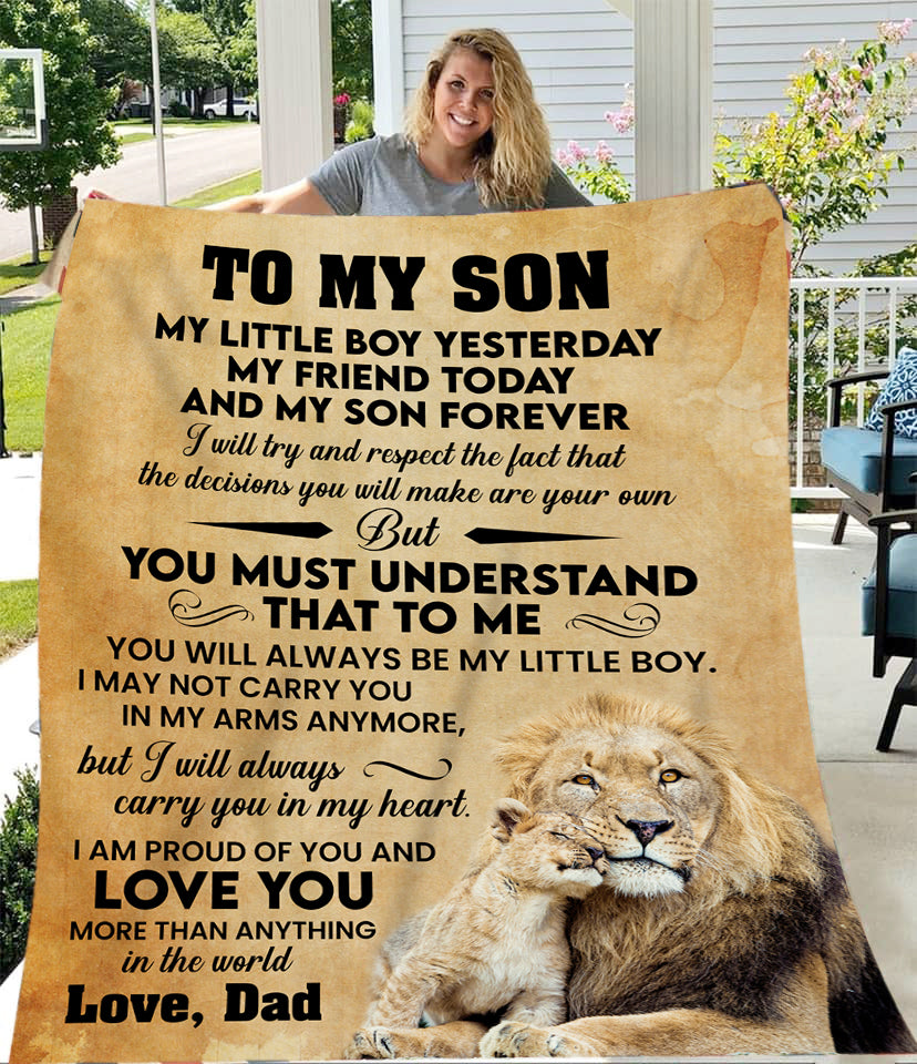 To My Son l My Little Boy Yesterday, Gold l Love Dad Blanket