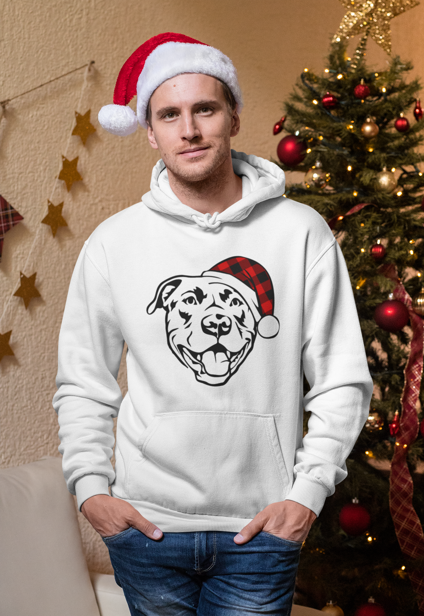 Love, Peace & Wags l Pitbull l Christmas Pullover Hoodie