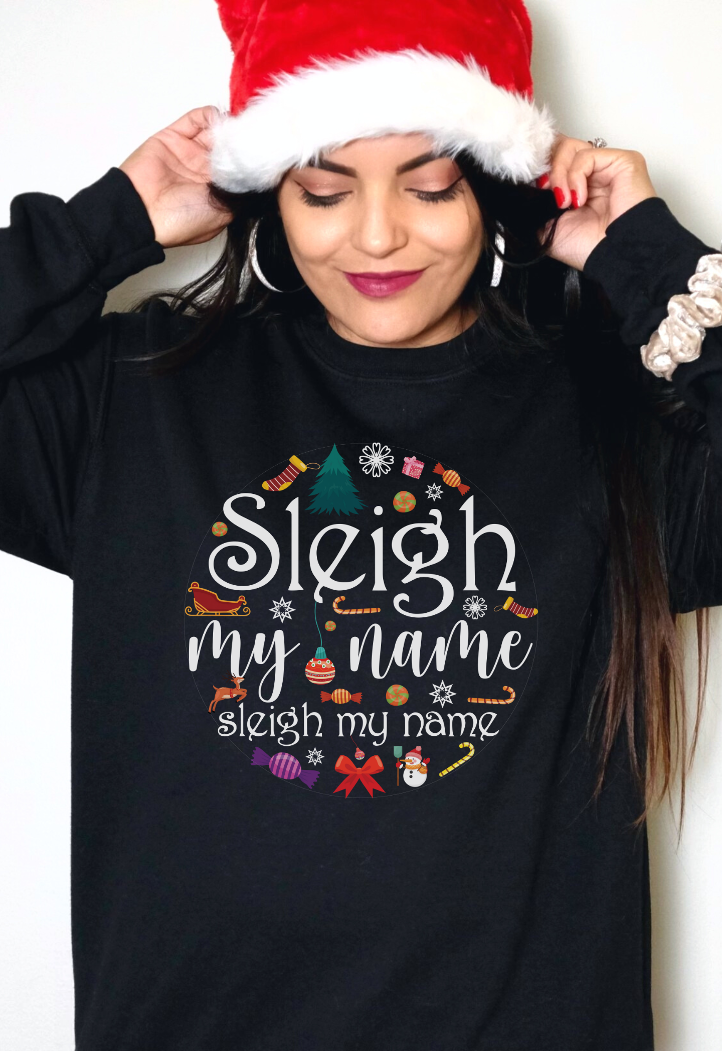 Sleigh My Name l Circle l Christmas Crewneck Pullover Sweatshirt