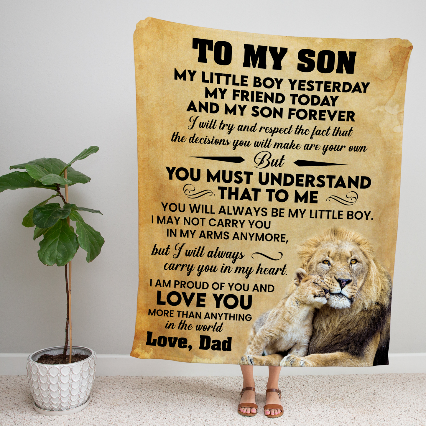 To My Son l My Little Boy Yesterday, Gold l Love Dad Blanket