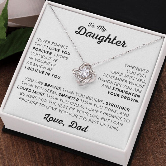 To My Daughter l Braver Stronger Smarter l Love Knot Necklace