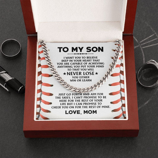 To My Son Baseball Sport Necklace, Baseball Son Gift from Mom, Sport Necklace, To Son Sports Motivational Gift, Sports Baseball Player Gift